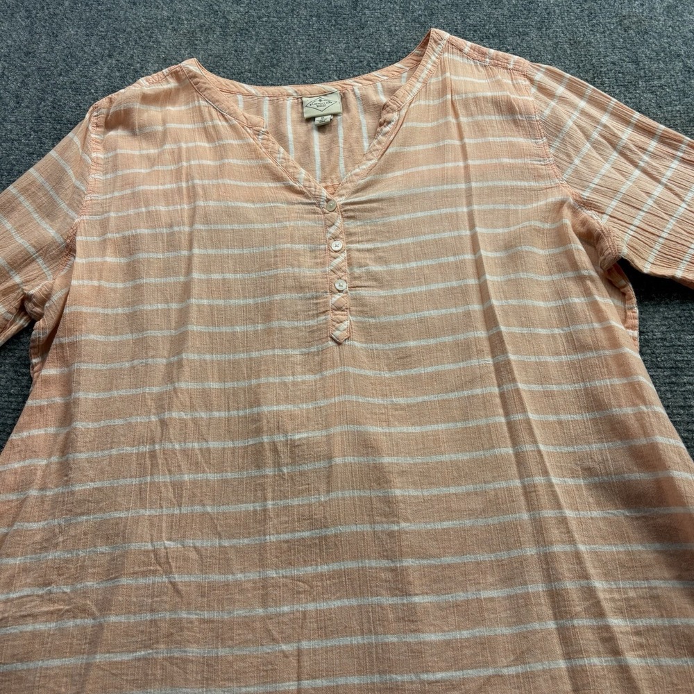 St. John's Bay Popover Tunic Women's XL Peach Stripe Cottagecore Sheer Coastal‎ - Picture 3 of 14